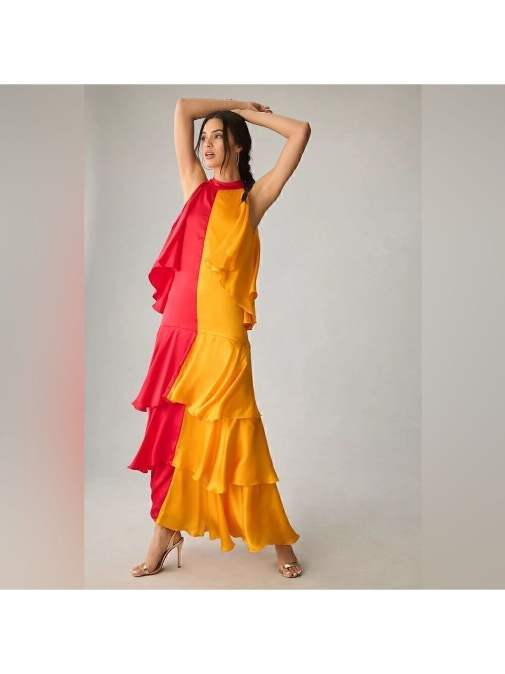 Anthro x  Pinnacle by Shruti Sancheti Mock-Neck Colorblock Ruffle Dress Medium